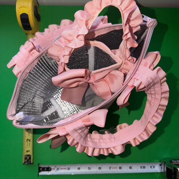 Insulated Lunch Drink Bag Tote Pink Ribbon Cottage Coquette Whimsy Japan Lolita - Picture 2 of 6